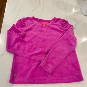 Kid 6-7 Lily Pulitzer velour hot pink sweatshirt with detail puff shoulder